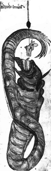 Jörmungandr from the Icelandic manuscript AM 738 4to, 18th century