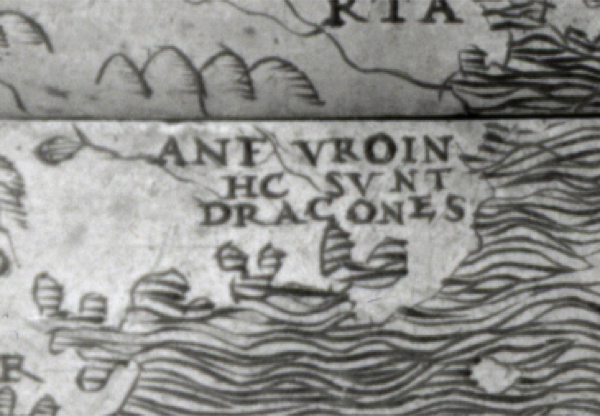 The Hunt-Lenox Globe (c. 1504–1510) showing the inscription HIC SVNT DRACONES near the eastern coast of Asia