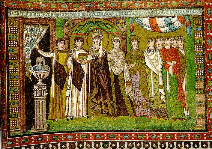 *Mosaic of Empress Theodora and Her Court*, 547 CE — Basilica di San Vitale, Ravenna, Italy (in situ).