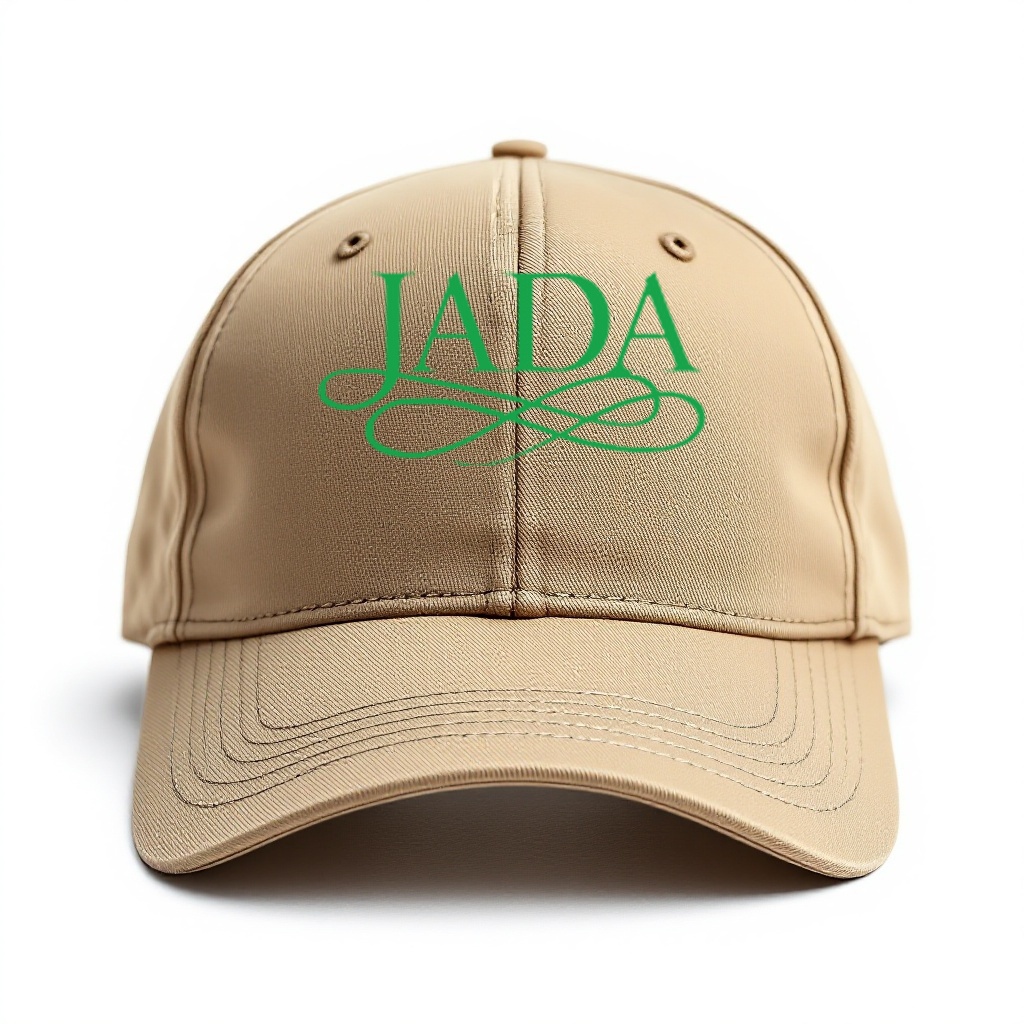 JADA Embroidered Hat — tan structured six-panel cap with JADA logo embroidered front-center
