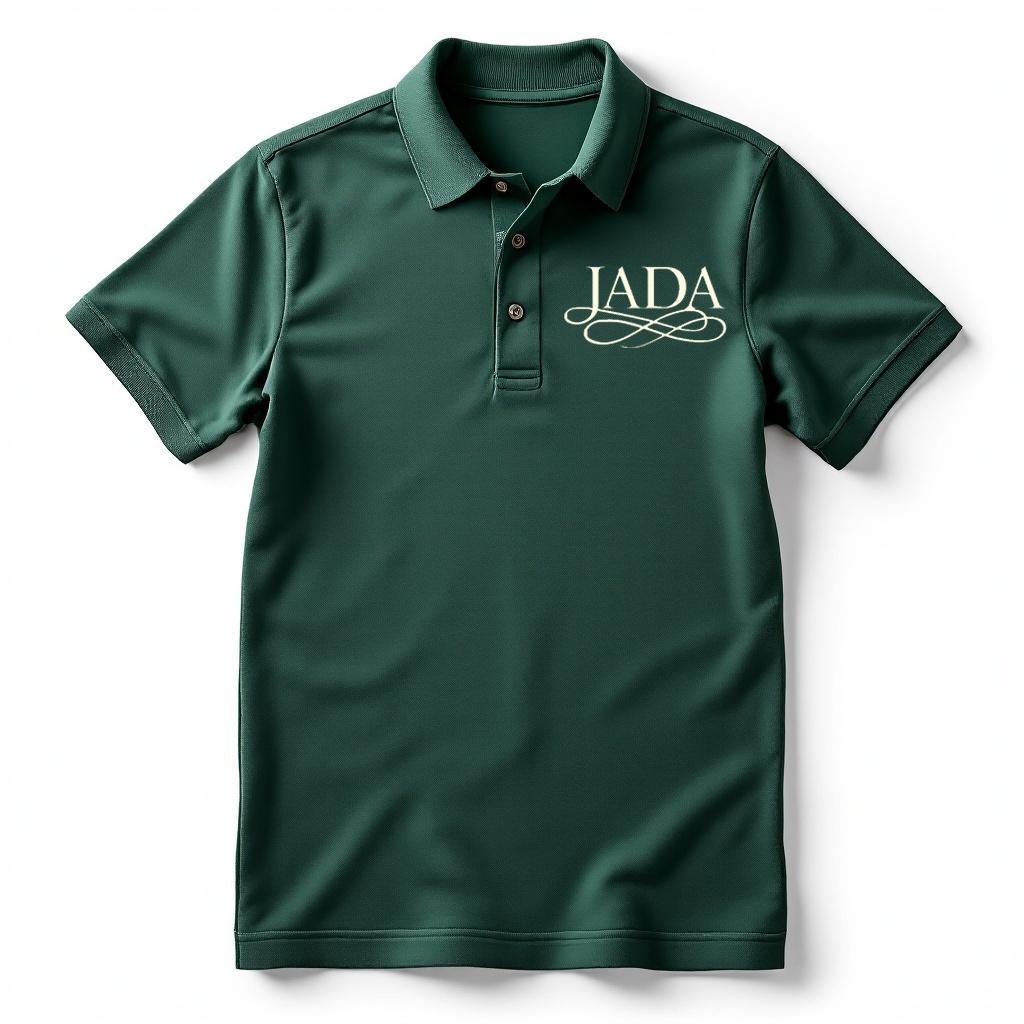 JADA Logo Polo — hunter green polo shirt with JADA wordmark embroidered at the left chest